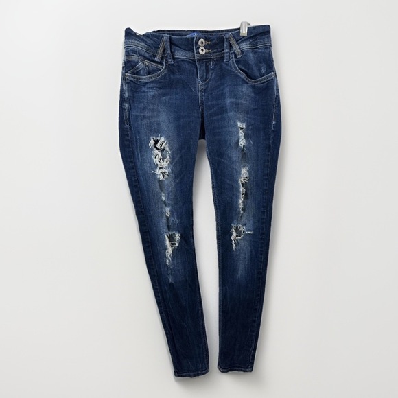 Bershka Denim - Bershka Jeans Women's EUR 38/US 8 (27x31) Blue Low Rise Straight Distressed